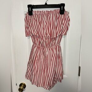 Hollister Red and White Striped Strapless Romper